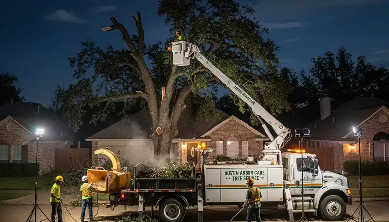 24/7 emergency tree removal crew responding to storm damage for homeowners in Austin, TX
