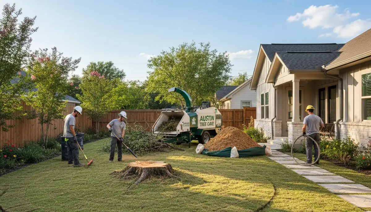 Clean yard after professional tree removal and stump grinding in Austin, TX by certified arborists