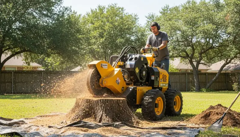 Professional stump grinding service removing tree stumps in Round Rock, TX near Austin lawns
