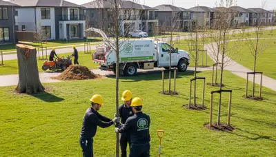 Arborists planting native trees in Austin, TX for professional landscape and soil health services