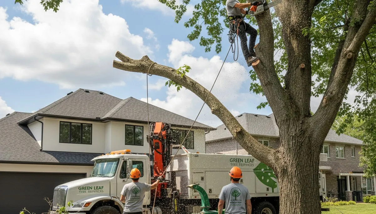 Arborist performing tree removal in Austin, TX with professional equipment and safety gear