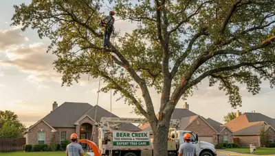 Professional tree removal service in Austin TX safely clearing large oak trees