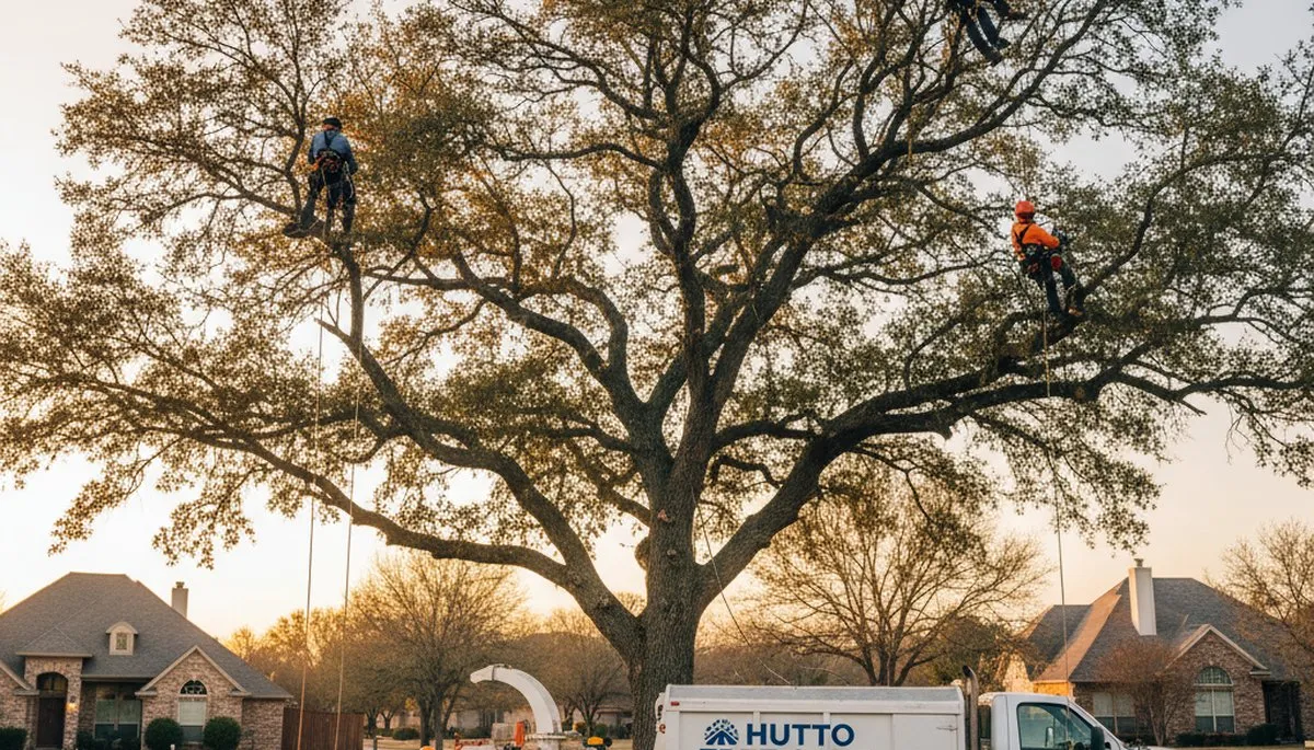 Professional tree removal service in Austin TX safely cutting and clearing large oak tree