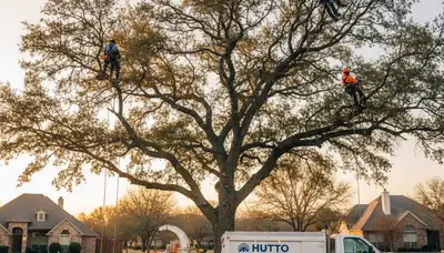 Professional tree removal service in Austin TX safely cutting and clearing large oak tree