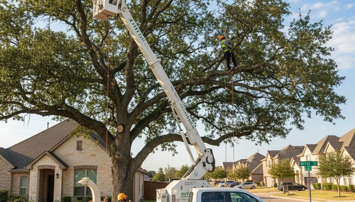 Professional tree removal service team working in Austin, TX yard