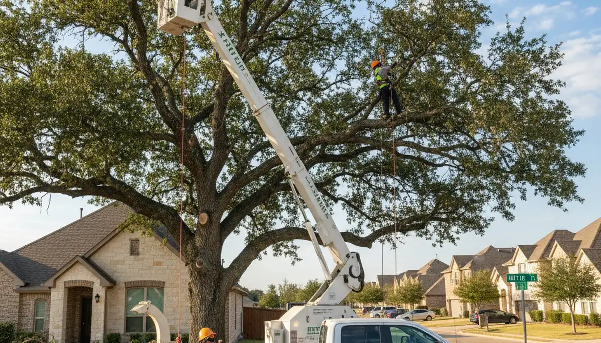 Professional tree removal service team working in Austin, TX yard